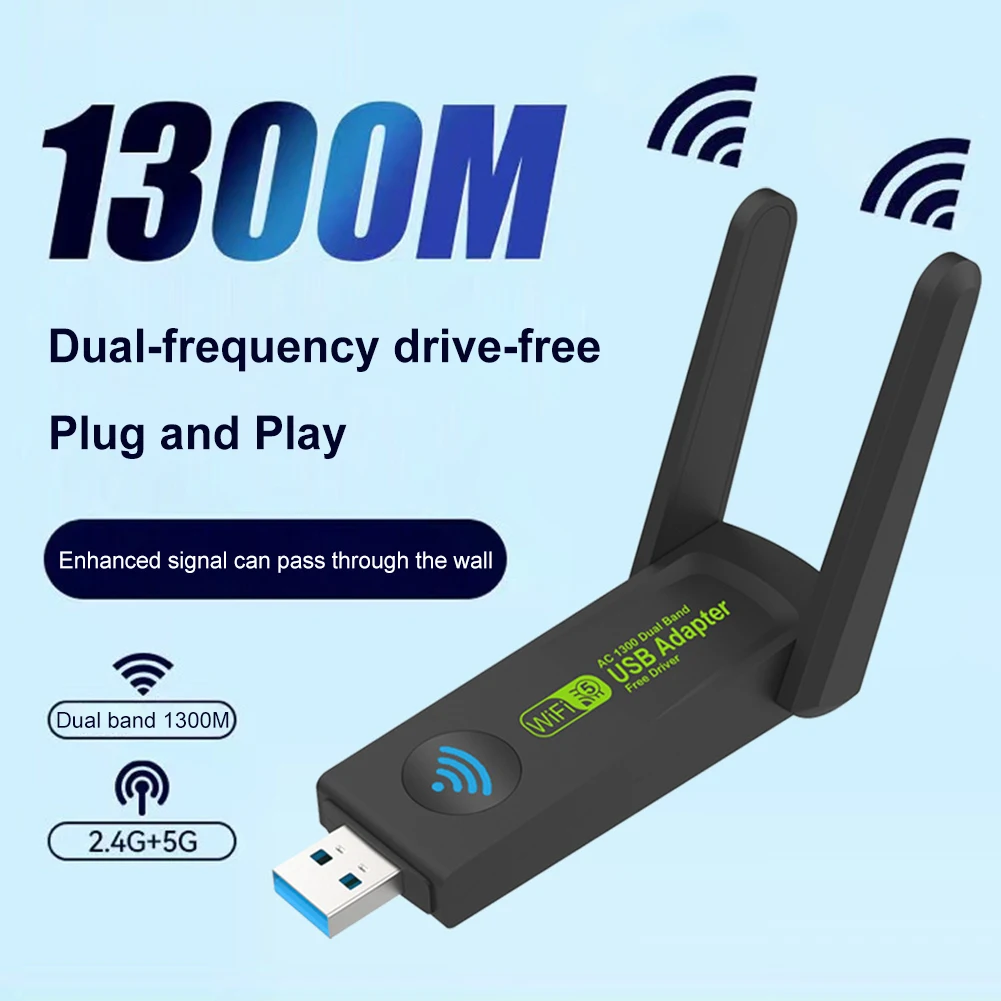 

Беспроводная сетевая карта USB 2,4 ГГц, 1300 Мбит/с, Двухдиапазонная внешняя антенна, USB 3,0, Wi-Fi, Bluetooth адаптер для ноутбука, ПК