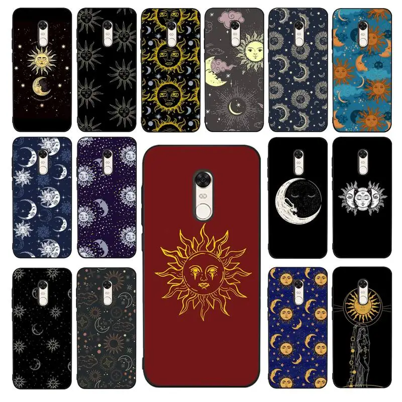 

FHNBLJ Funny Sun Moon Face Phone Case for Redmi 5 6 7 8 9 A 5plus K20 4X 6 cover