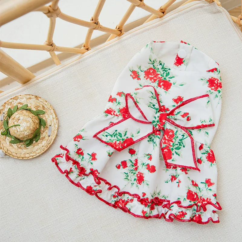 Spring And Summer Puppy Rose Butterfly Skirt Cat Dress Teddy Small Puppy Pet Clothes Pet Dog Clothes Summer Dress Pet Clothing
