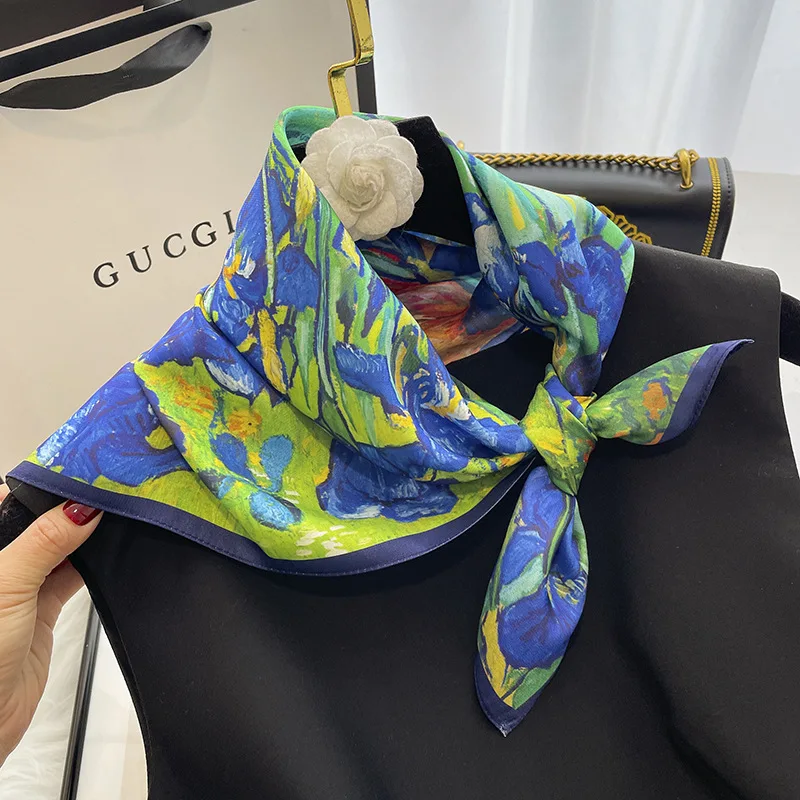 

Шелковый квадратный шарф, дизайнерский весенний шейный платок с принтом, шаль, повязка для волос, головной платок, хиджаб, роскошная брендовая бандана 2023