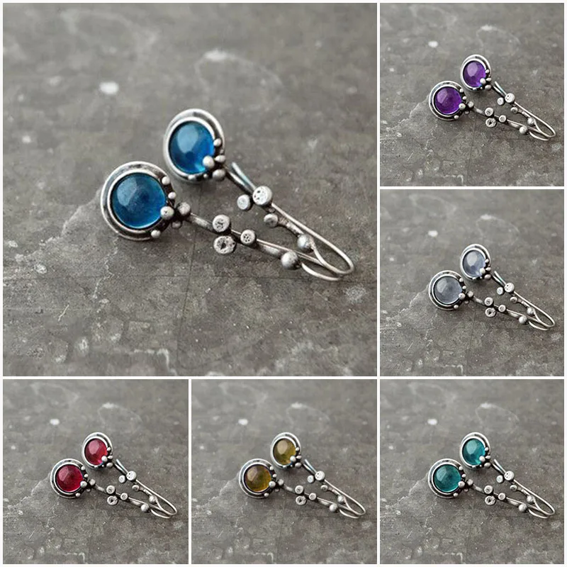 

Delicate Multicolor Moonstone Drop Earrings for Women Girl Creative Jewelry Silver Color Round Resin Statement Earrings Gift