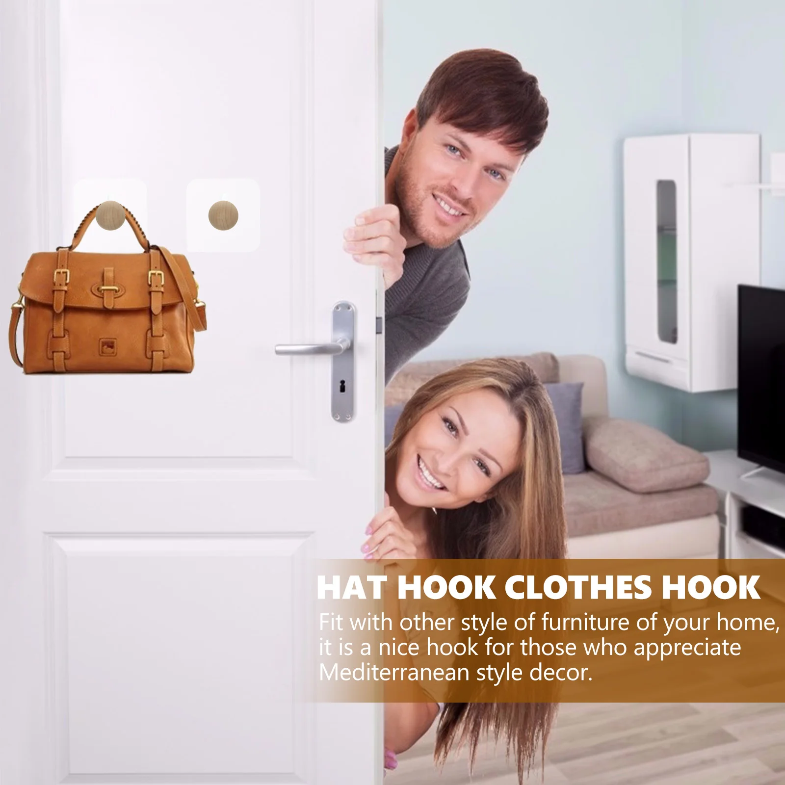 

4pcs Decorative Towel Hook Self Adhesive Hooks with Wood Pegs for Closet Entryway Wardrobe