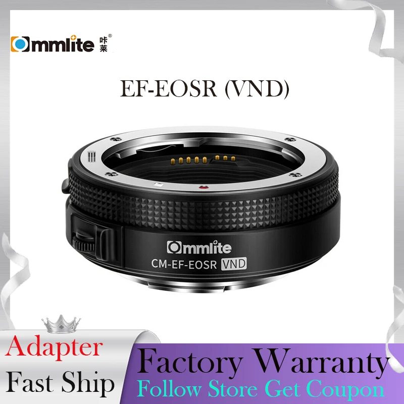

Commlite CM-EF-EOSR VND адаптер объектива с автофокусом, совместимый с EF/EF-S Mount для камер Canon EOS R5/R6/RP