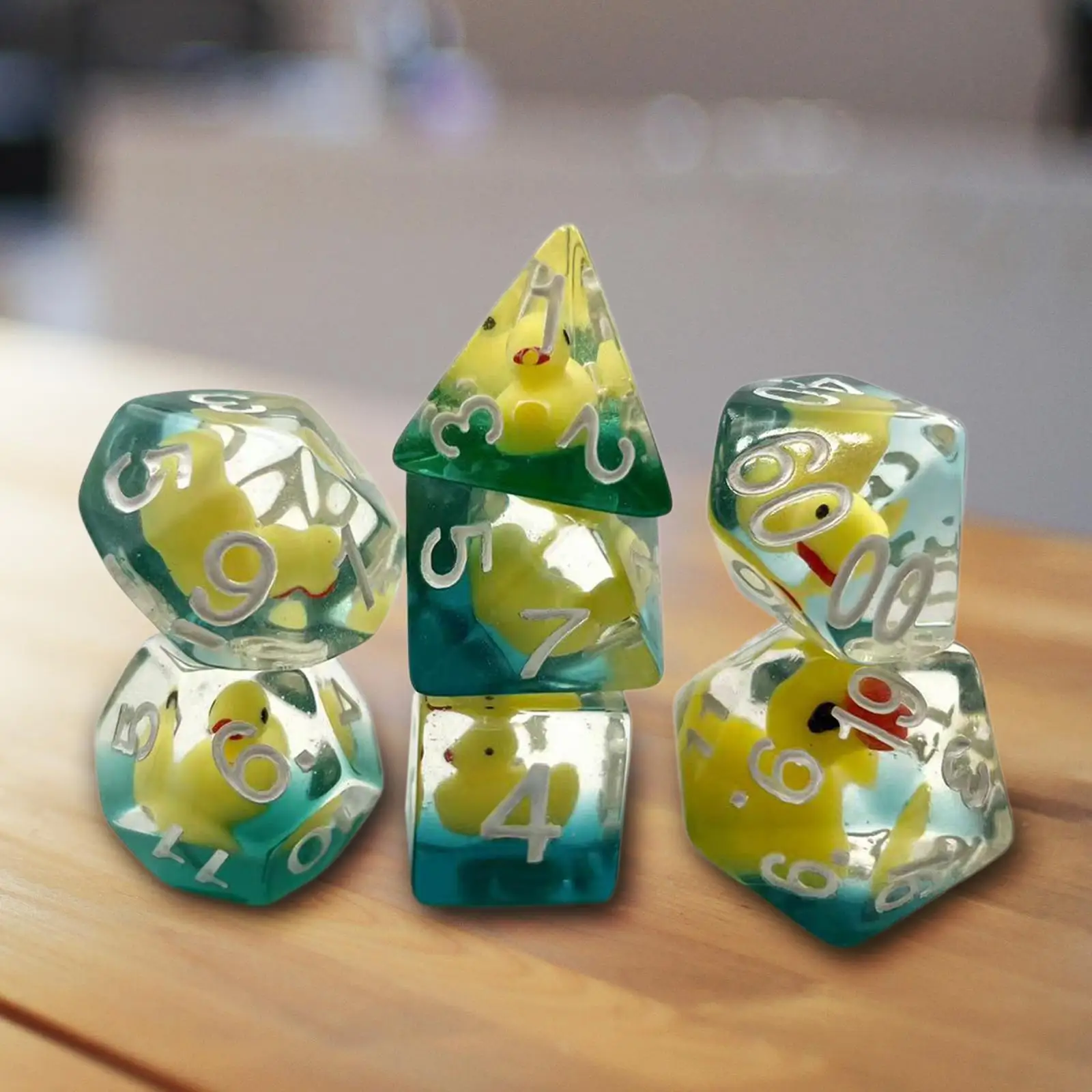 

7Pcs Polyhedral Dices Set Party Toys D4 D8 D10 D12 D20 Filled with Ducks Animal for Role Playing Card Games RPG Table Games