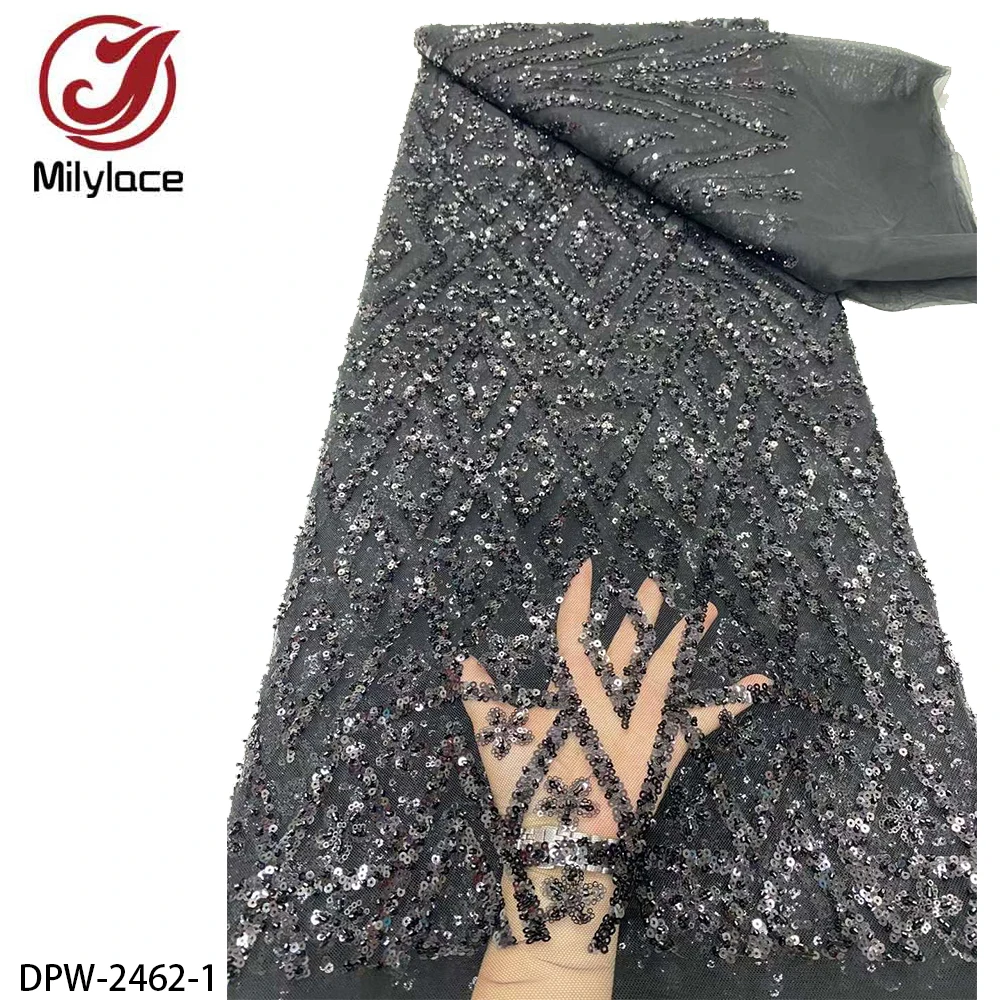 Африканская французская кружевная ткань с блестками и бисером 5 ярдов