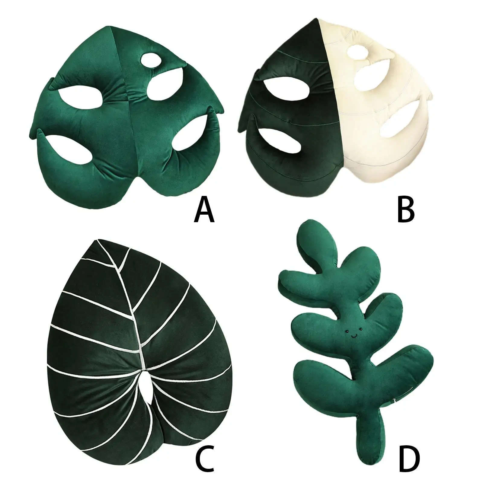 

Green Plant Leaf Shaped Throw Decorative Filled for Sofa Car Nature Room Decor