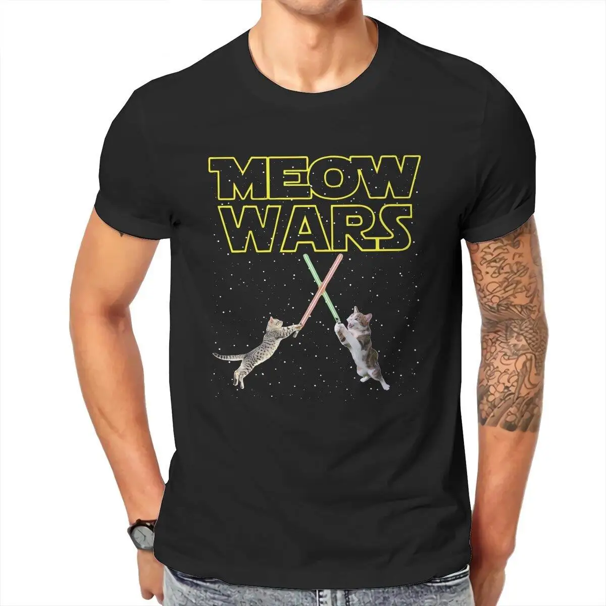 

Men Meow Wars Cat Shirt Funny Gifts For Cats Lovers T Shirt Pure Cotton Tops Funny Short Sleeve Crew Neck Tees Gift Idea T-Shirt