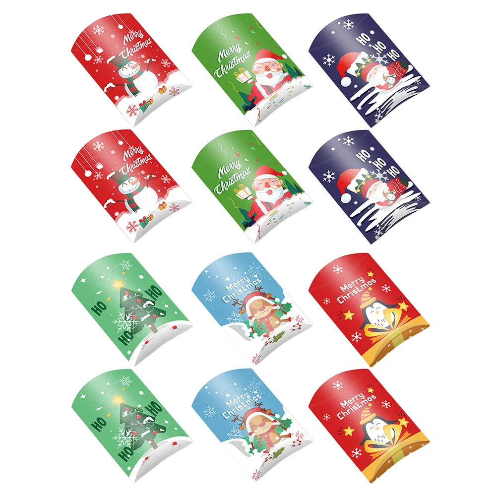 

12pcs Christmas Gift Boxes Packing Gift Boxes Pillow Shape Candy Boxes Random Style