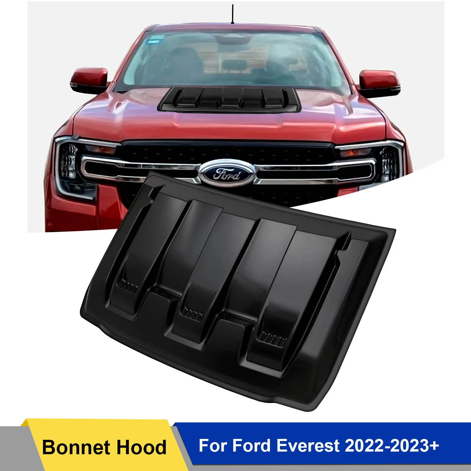 

Bonnet Scoop Hood Vent Cover Black FOR FORD EVEREST T9 2023+ Wildtrak Sport XL XLS XLT Next-Gen Accessories