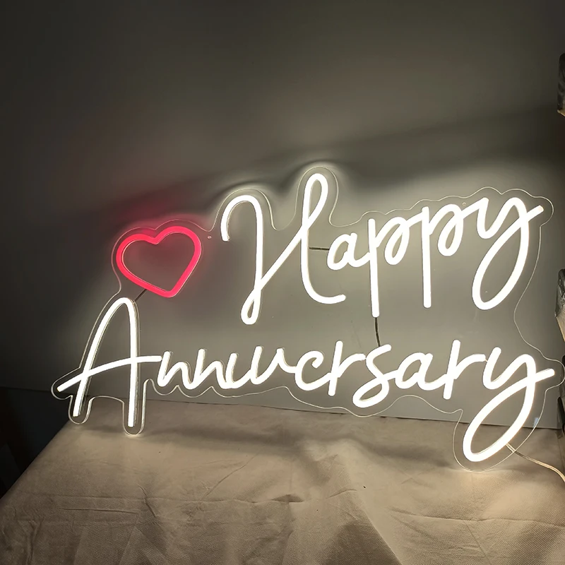 Happy Anniversary Custom Neon Signs For Room Led Acrylic Hanging Wedding Home Party Shop Memorial Day Personalised Wall Decor