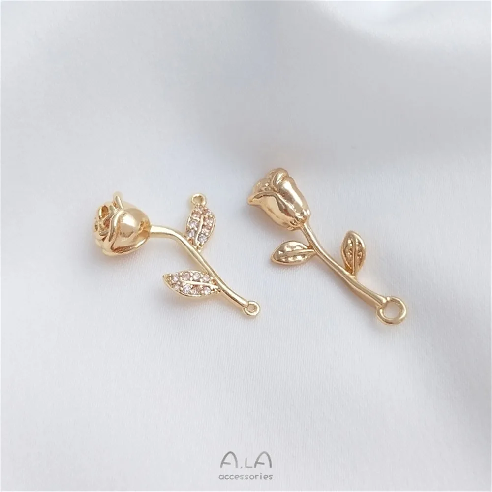 

14K Gold Filled Plated Set zircon three-dimensional rose pendant diy earrings, earrings, pendant, bracelet, head accessories