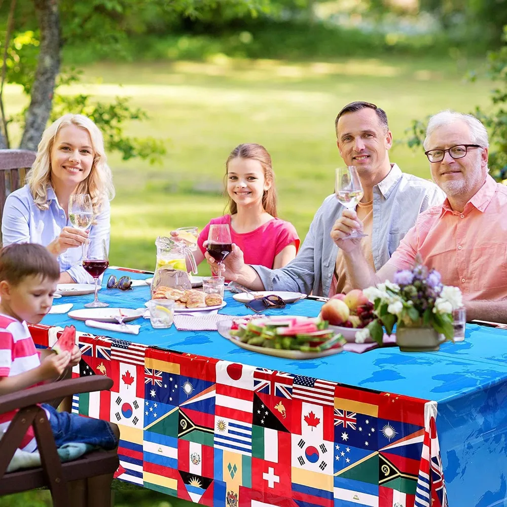 

3Pcs 51.18"×86.61" International Flag Tablecover Colorful Disposable World Flag Party Tablecloth Portable Easy to use