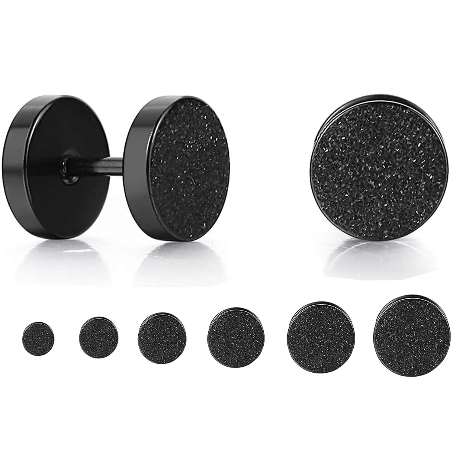 

One Pair Matte Black Stainless Steel Round Stud Earrings For Women Dumbbell Pierceing Earrings Men Punk Fashion Jewelry