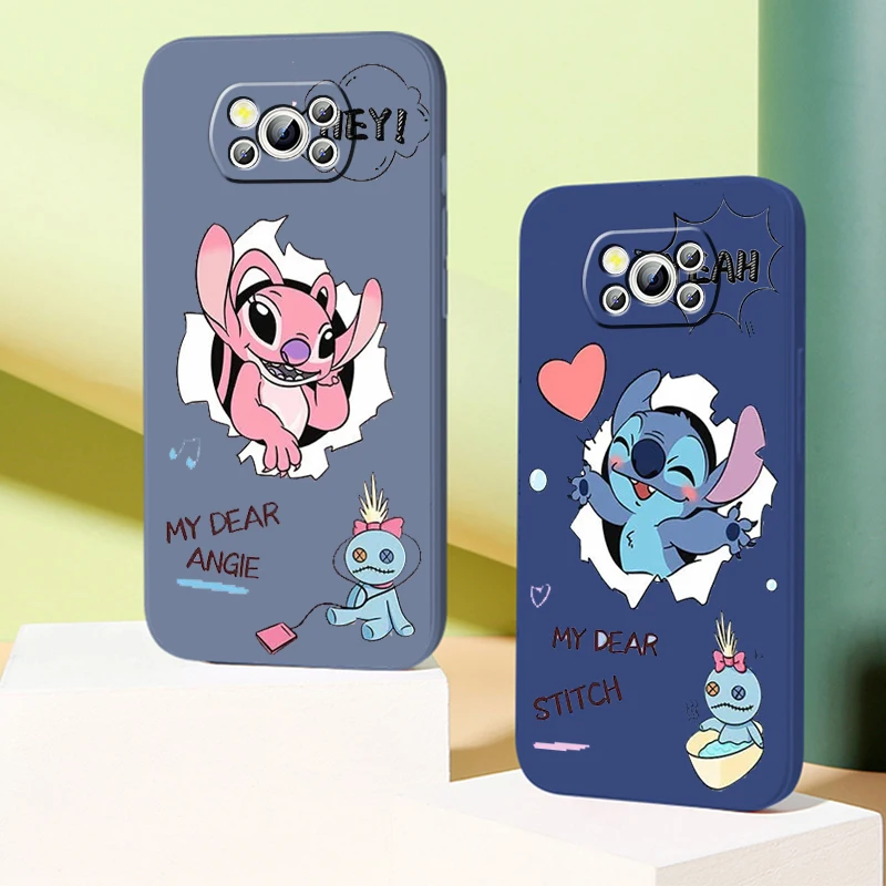 

Lilo Stitch Cartoon Art Cute Liquid Rope Funda Phone Case For Xiaomi Mi Poco X4 X3 C40 C3 M4 M3 F4 F3 GT Pro NFC 5G Soft Cover