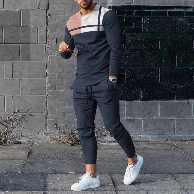 New Men's Business T-shirt Suit Autumn And Winter Fashion Streetwear Oversized O-neck Two-piece Outdoor Sportswear For Men