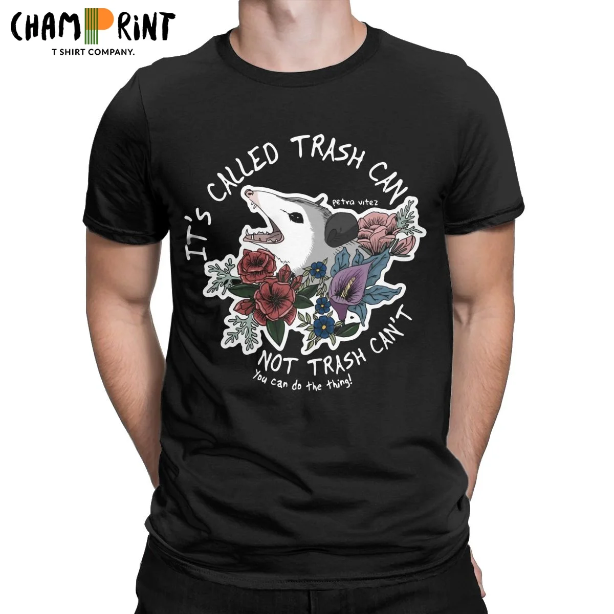 

Possum With Flowers Men T Shirts It's Called Trash Can Not Awesome Tees Short Sleeve Crew Neck T-Shirts 100% Cotton Clothing