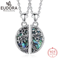 eudora 925 sterling silver tree of life abalone shell necklace best friends necklace for 2 pcs set fine jewelry gift for sister