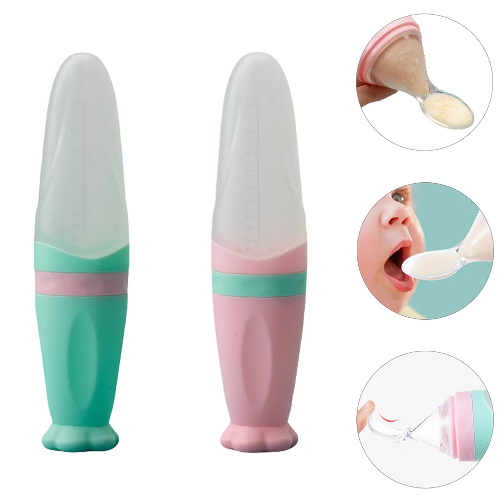 

Squeeze Spoon Baby Silicone Bottle Spoons Feeder Feeding Cereal Rice Paste Dispensingtraining Diner Toddler Infant Bottles