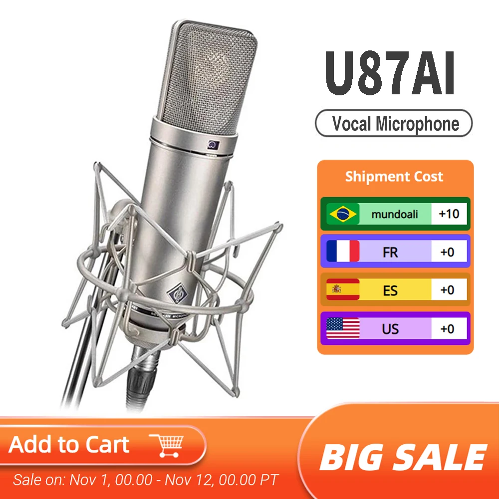 

Microphone Set U87AI Professional Vocals Wire Large-Diaphragm Condenser Supercardioid Studio Microphone TOP Recording MIC