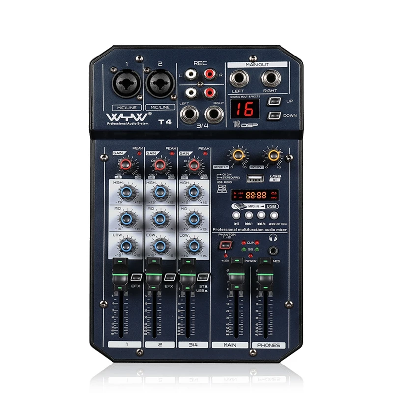 WYW 4 Channel Protable Audio Mixer DJ Console With DSP Effect Sound Card,Bluetooth, USB, For PC Recording And Karaoke