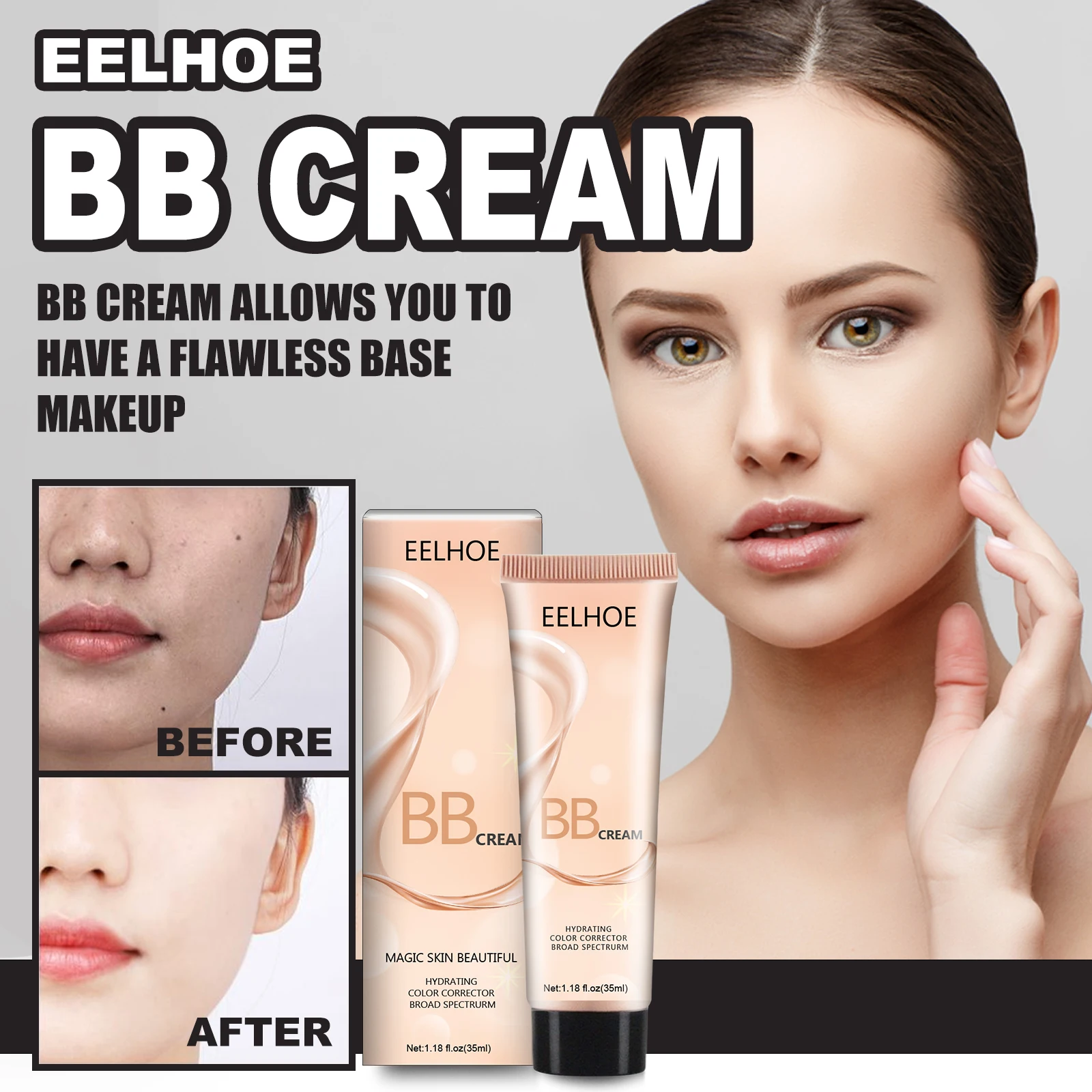 

BB Cream Air Foundation CC Cream Concealer Whitening Makeup Waterproof Brighten Face Peau Noir Base Tone Korean Cosmetic