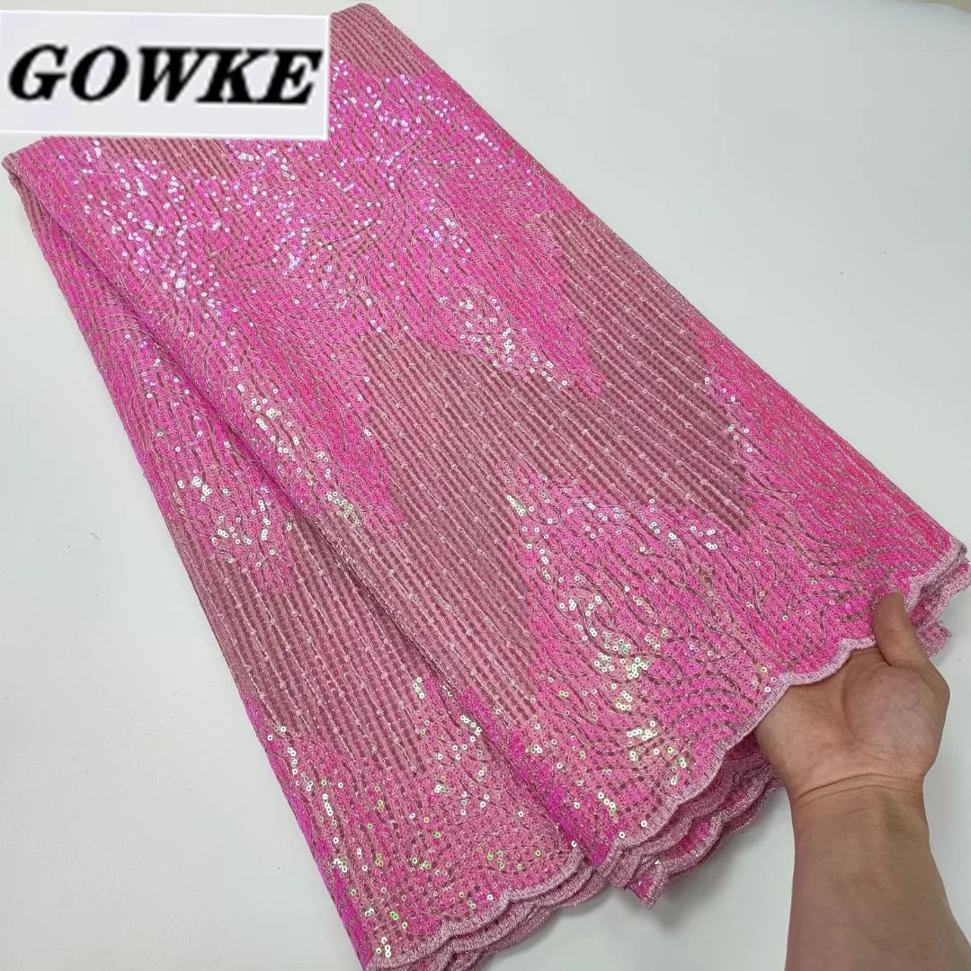 

5 ярдов, розовая африканская бархатная кружевная ткань 2022, нигерийская Высококачественная кружевная ткань с блестками, французская Свадебн...