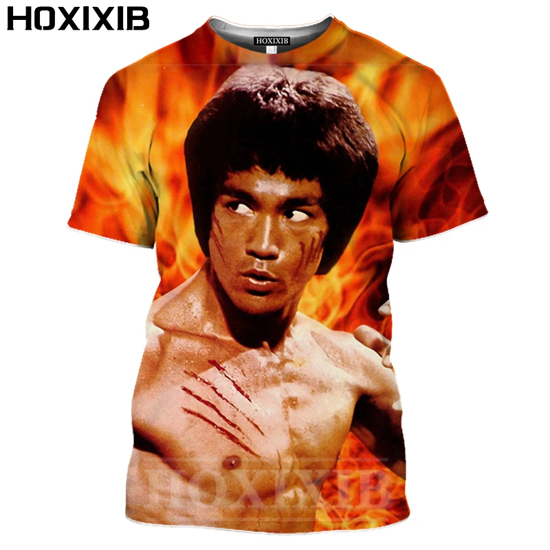 

Футболка hoxib с 3D-принтом Брюса Ли, Мужская одежда, боевые искусства, легенда, звезда, черная футболка, китайский кунг-фу, фильм, женская улична...