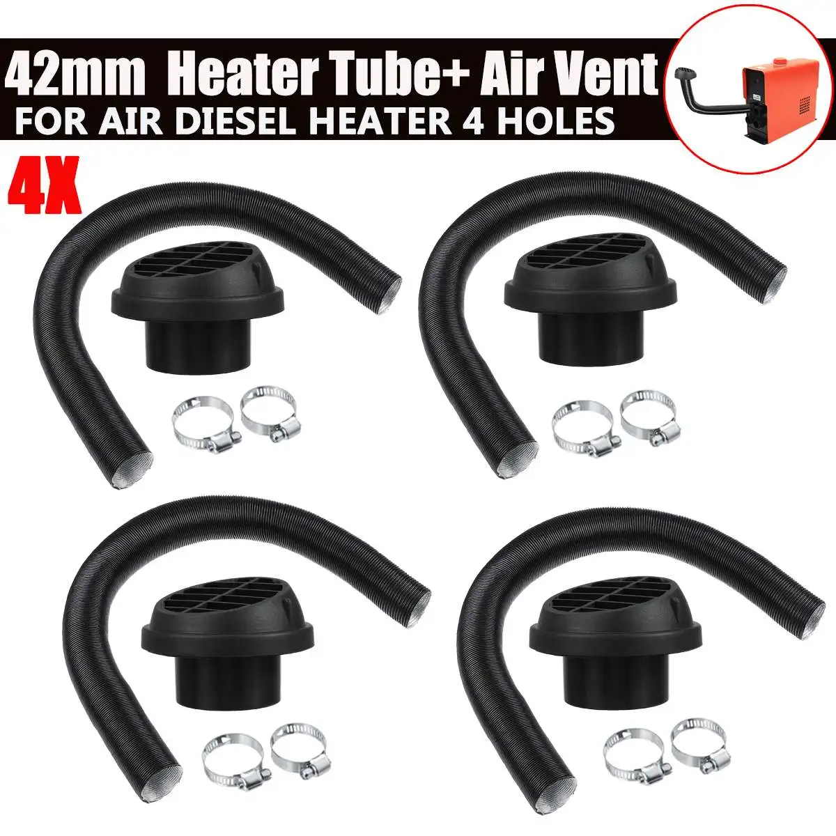 

42 мм воздуховод для автомобильного грузовика, трубный воздуховод, теплый воздуховод, вентиляционный шланг с зажимами, набор для дизельного ...