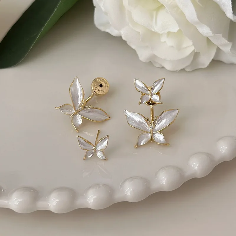 

New Elegant Metal Butterfly-Shaped Back Hanging Opal Zircon Earrings Korean Fashion Jewelry For Woman Girls Accessorie Wholesale