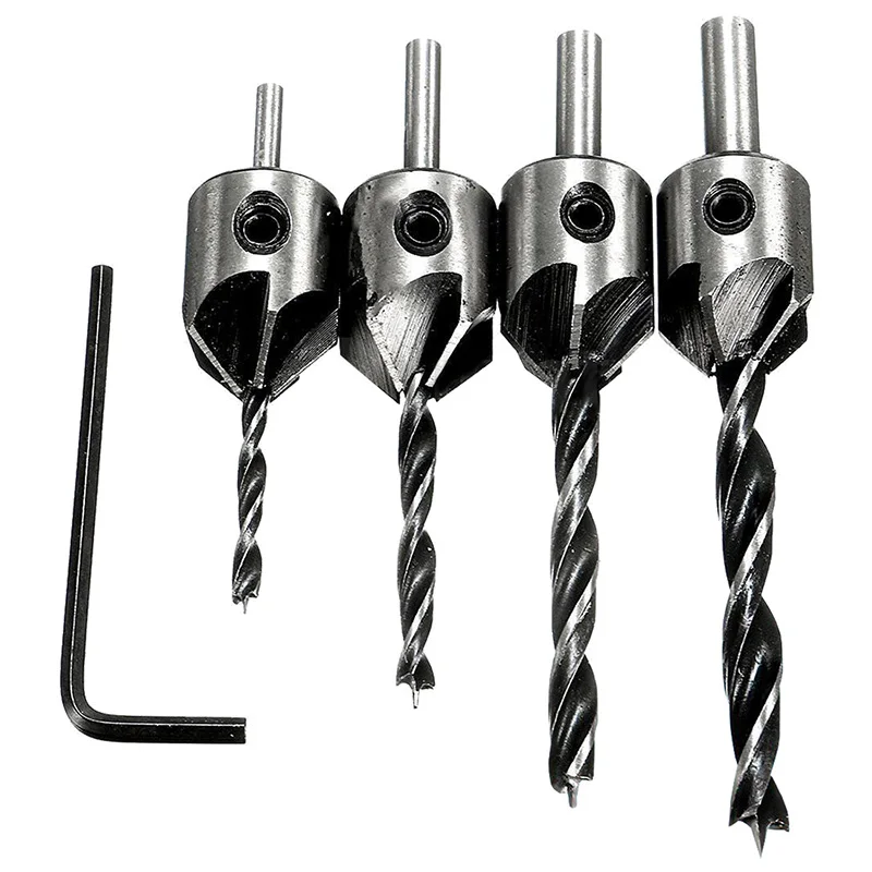 

4 Pcs HSS Countersink Wood Drill Steel Countersink Drill Set 5 Flute 3Mm-6Mm K5