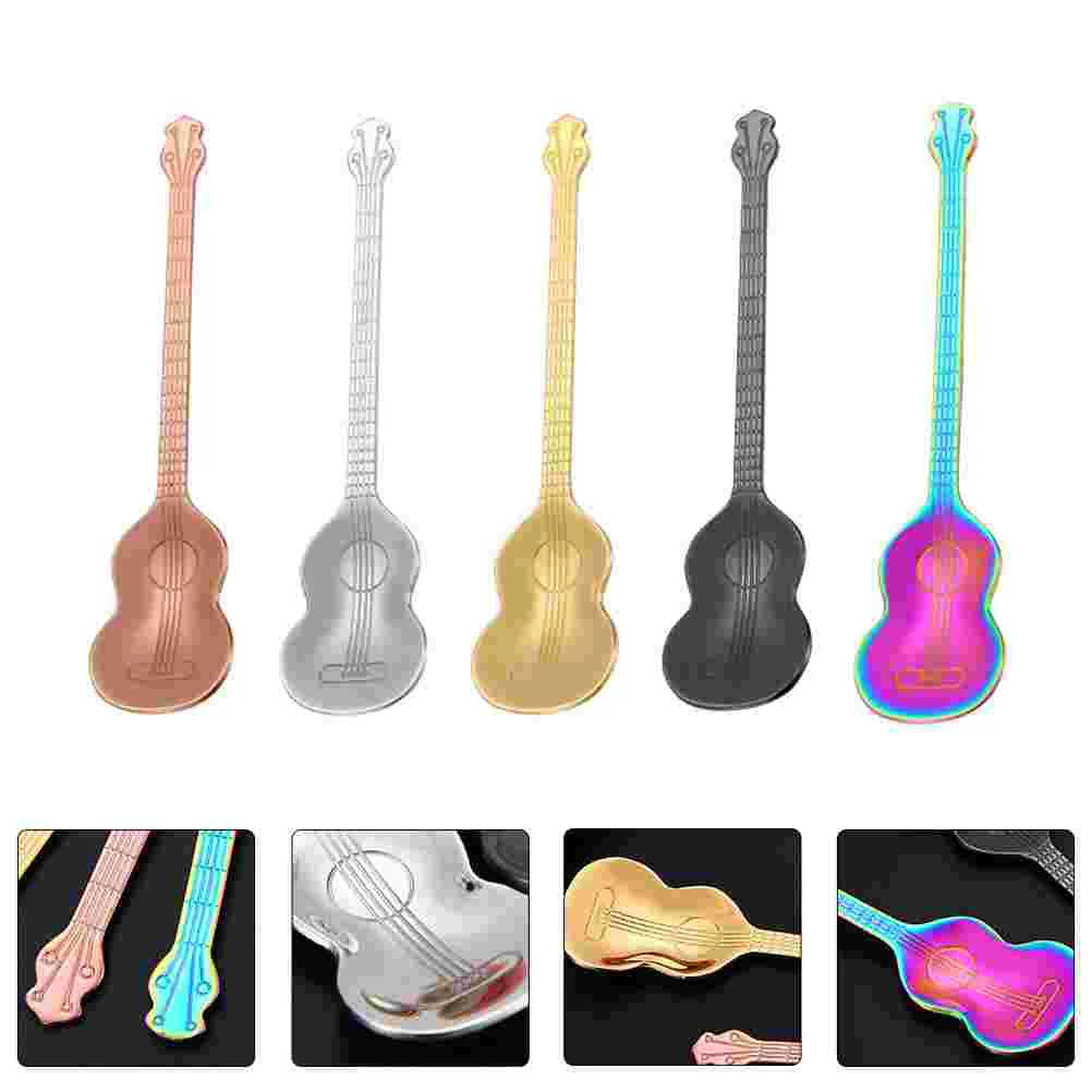 

5pcs Creative Stainless Steel Coffee Spoon Multicolored Guitar Shape Spoon