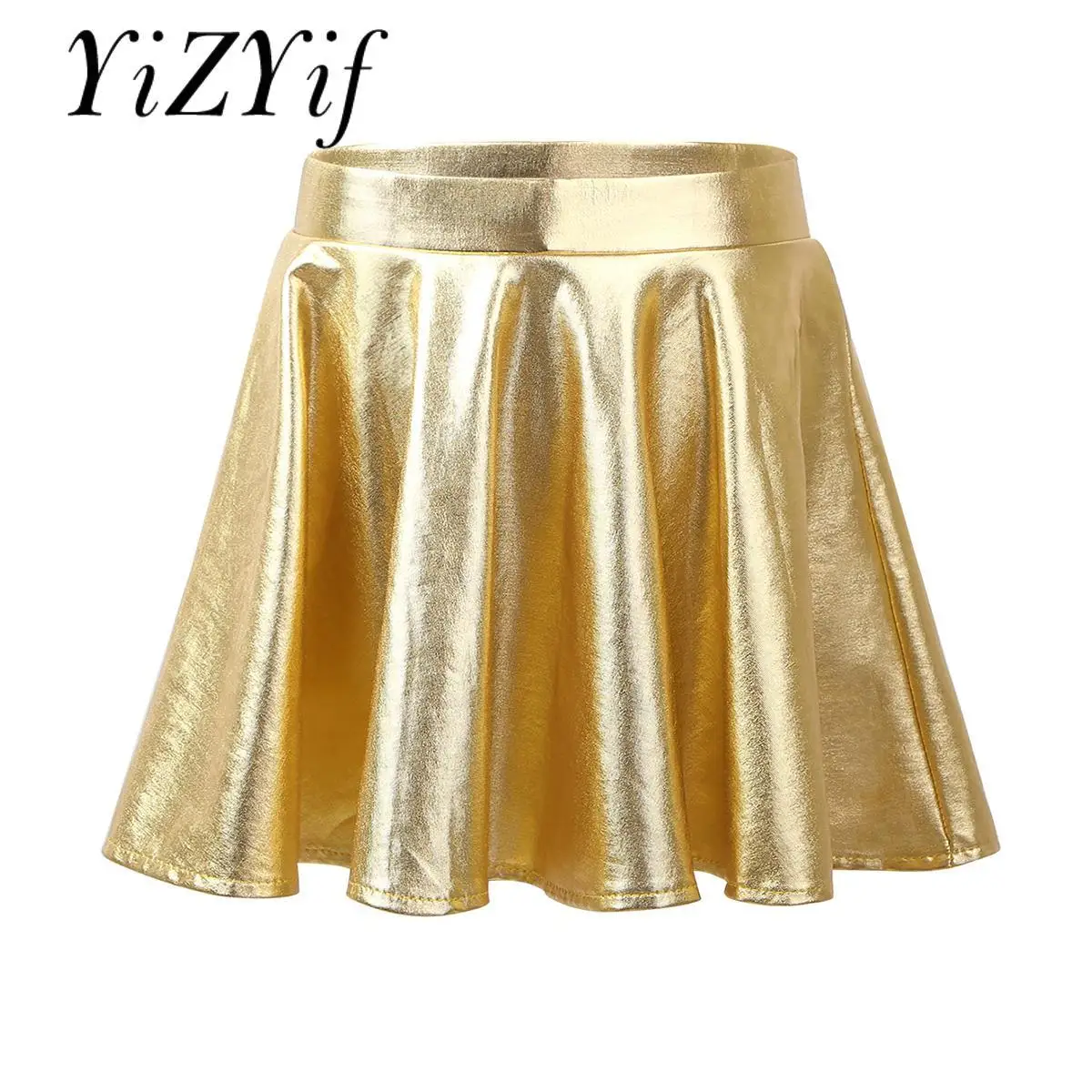 

Girls Shiny Metallic Mini Pleated Skirt Jazz Hip Hop Dance Skirt Skater Skirt Athletic Cheerleading Skating Party Rave Halloween