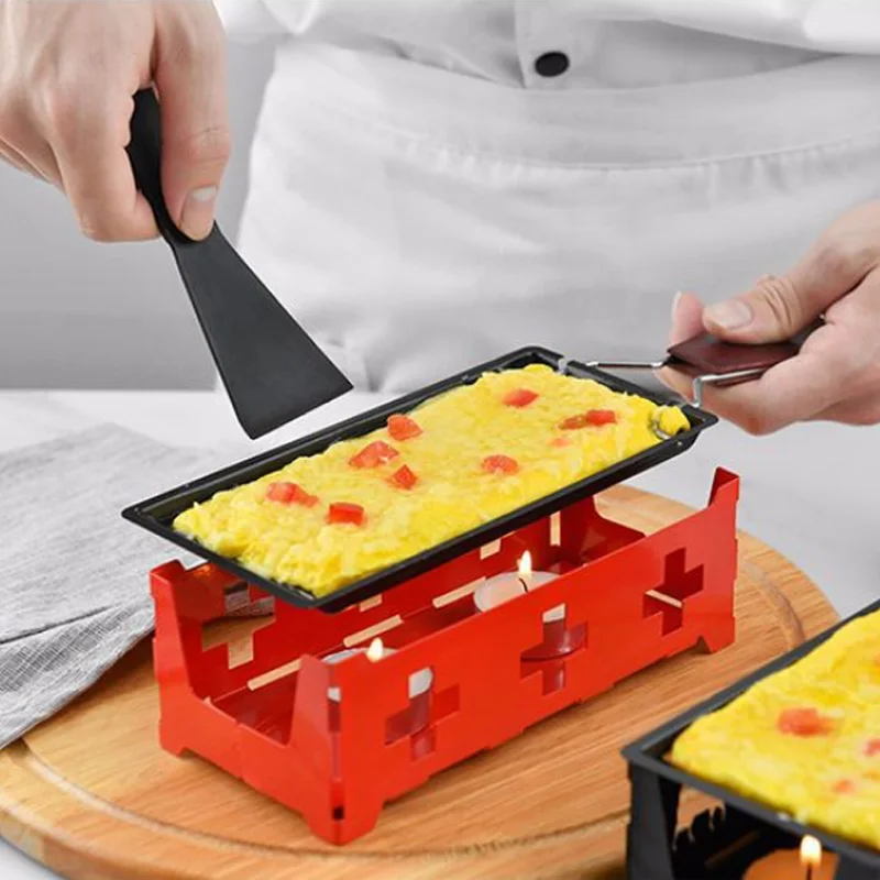 

Milk Cheese Portable Non-Stick Metal Cheese Raclette Oven Grill Plate Rotaster Baking Tray Stove Spatula Set Kitchen Baking Tool