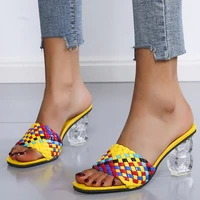 2022 summer square toe high heels ladies sandal women high quality cross weave pumps mujer street party high heels shoe