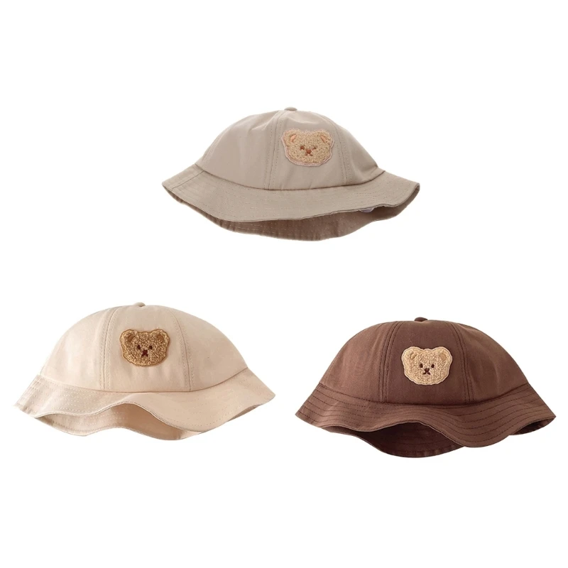 

N80C Infant Sun Protect Hat Cartoon Bear Baby Bucket Hat Sunproof Bonnet Hat Floppy Brim Fisherman Hats for Children 1-3Y