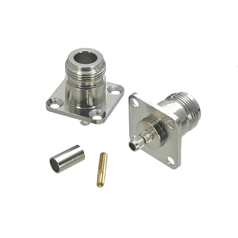 

1Pcs Connector N Female 4-holes Flange Crimp RG58 RG142 LMR195 Cable RF Adapter Coaxial High Quanlity