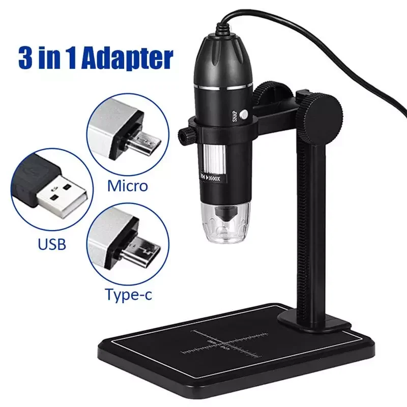 

1600X Digital Microscope 3in 1 Electronic Microscope 8 LEDs 2MP With Lift Stand X4 USB Zoom Camera Magnifier For MAC Android PC