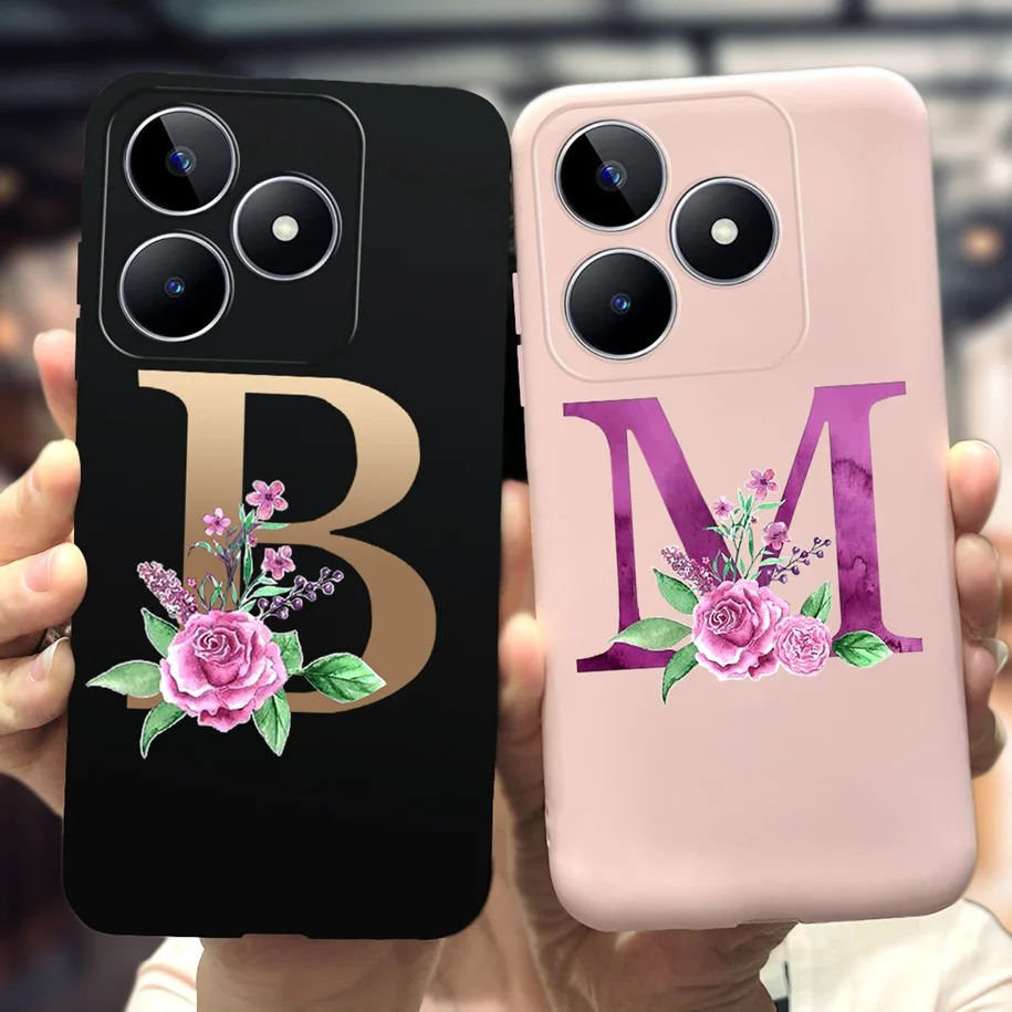 Силиконовый мягкий чехол для телефона Realme с цветочными буквами C53 C55