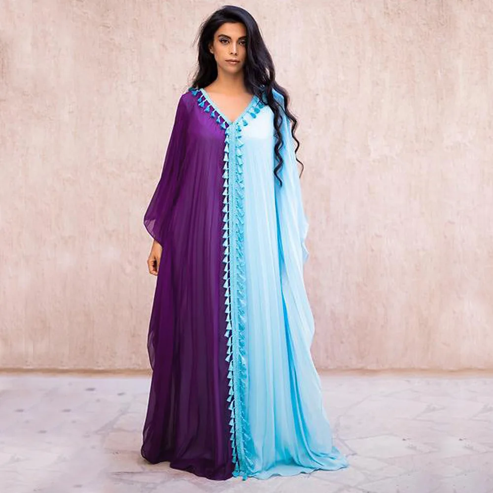 Big Size Fringe Muslim Dress Loose Ladies Loose Ankara Robes Solid Fashion Chiffon Long Dress 2022 Summer New Femme Vestidos