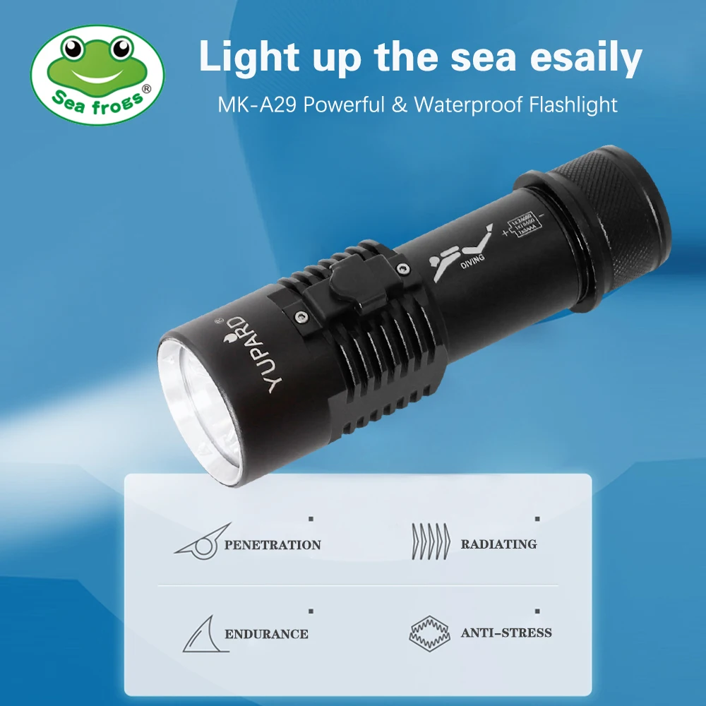 

Super Bright Diving Flashlight IP68 Highest Waterproof Rating Professional Diving Light Powered By 18650 Battery With Hand Rope