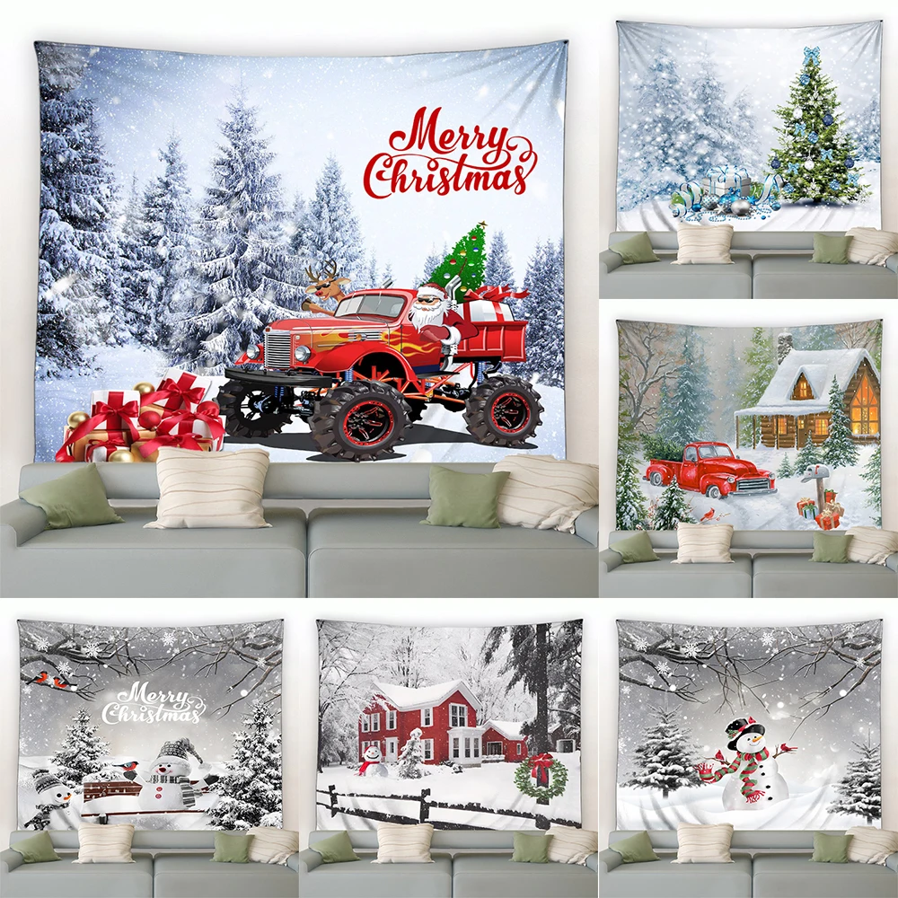 

Winter Christmas Snowman Pine Tree Snowflake Printing Pattern Tapestry Home Living Room Bedroom Decoration Wall Hanging Tapestry