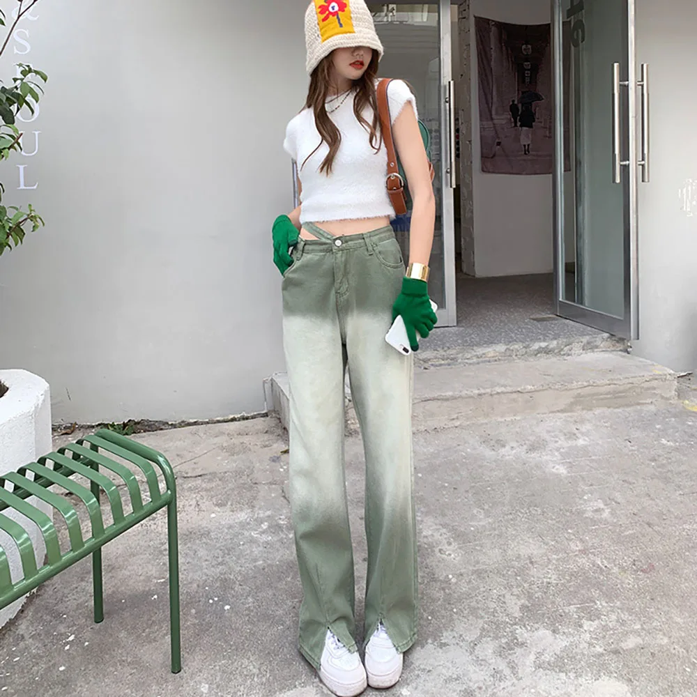

Gradient Color Women Jeans Pants Pure Cotton Summer High Waist Denim Trousers For Women Travel Working Female Streetwear