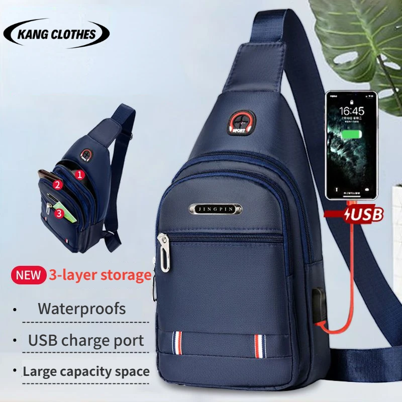 Men's Chest Bag Crossbody Bag Leisure Canvas Travel Bag Multifunctional Waterproof Handbag Outdoor Crossbody Bag