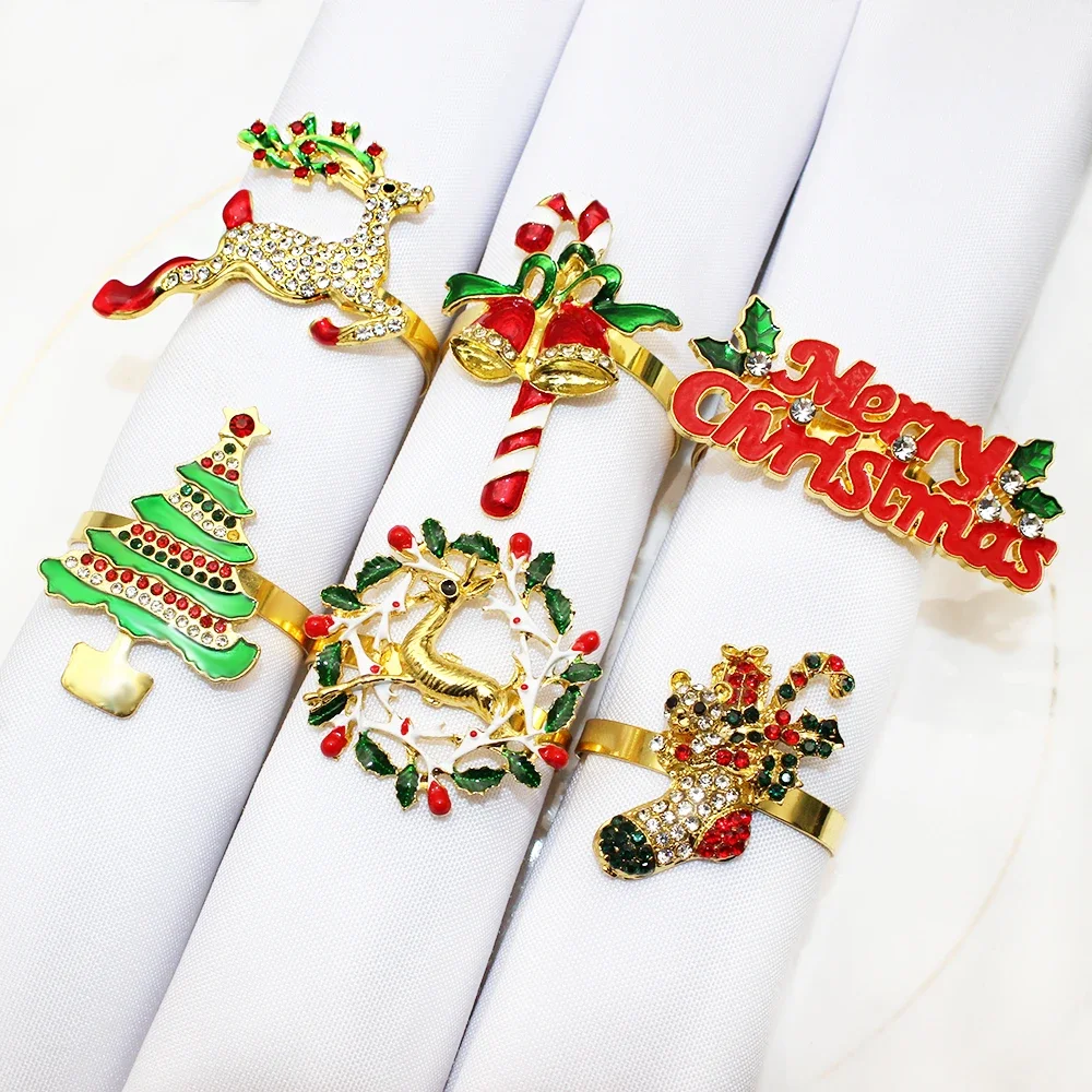 6 шт. набор золотых рождественских колец для салфеток венок Ангел Лось