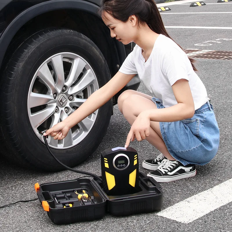 with Toolbox 120W 12V Led Display Light-Emitting Tire Inflator Pump Portable Car Pump Tire Pressure Monitor
