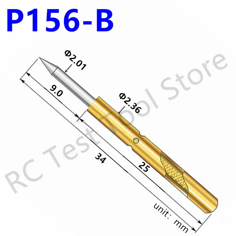 

20/100PCS P156-B Copper Nickel Plated Spring Test Probe P156-B1 Test Pin PogoPin Dia 2.36mm Length 34mm Sharp Tip Head Dia2.01mm