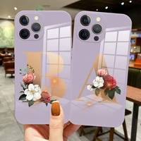 diy custom surname letter fashion phone case for iphone 13 pro max 12 pro max 12 pro max 13 mini luxury grass purple glass cover