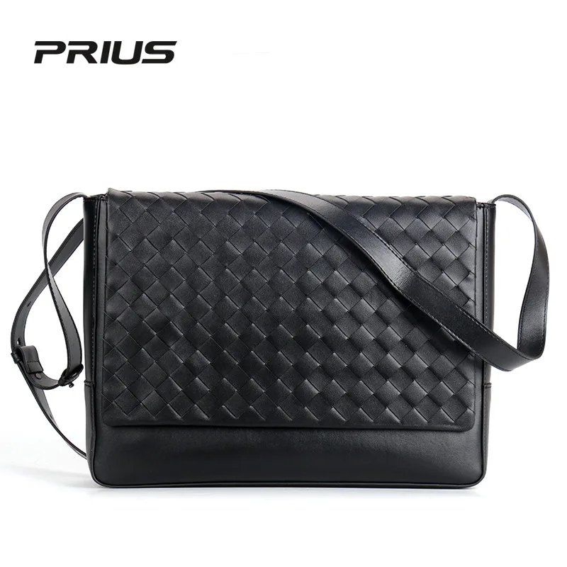 Men's shoulder belt messenger bag Leather hand woven luxury design Flap business briefcase 2023 new hot sale
