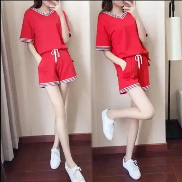 Женский летний комплект из двух предметов Повседневная футболка в полоску и