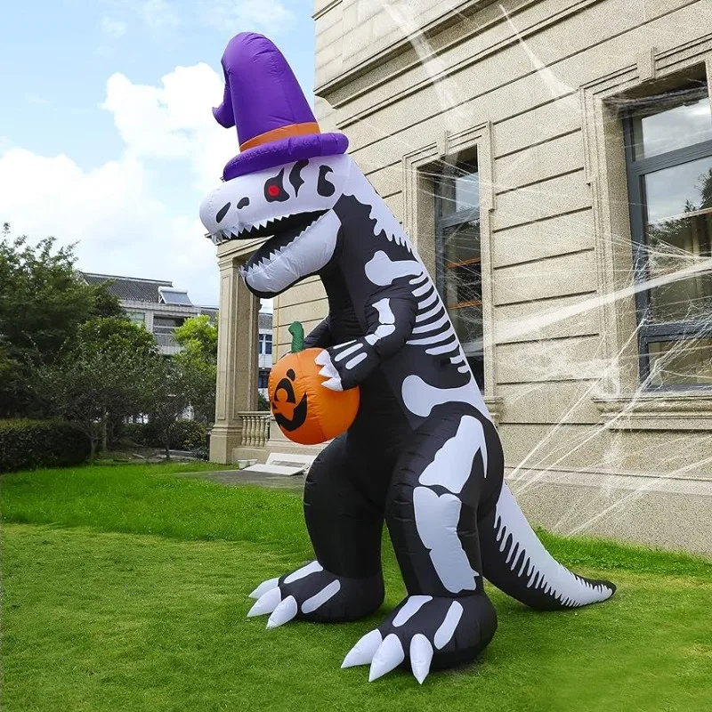 

Twinkle Star 8 FT Halloween Inflatables Lighted Skeleton Dinosaur Hold Pumpkin, Tyrannosaurus T-Rex with Build-in LED